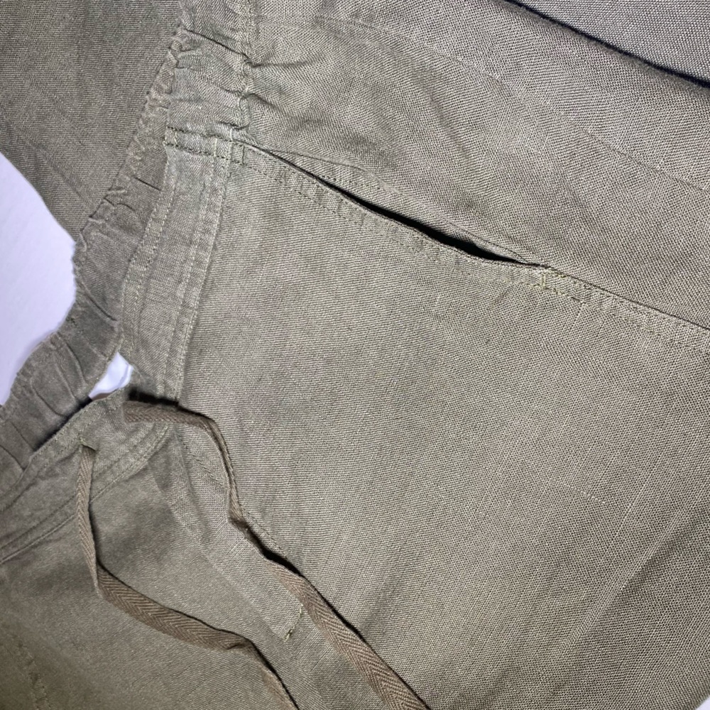 J. Jill Love Linen Tapered Leg Pull On Cropped Joggers Pants Olive Green Sz Med - Picture 7 of 11